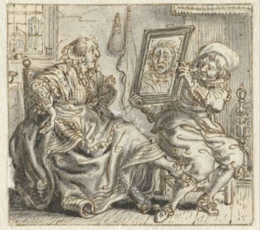 Man Holding a Mirror up to his Wife’s Face