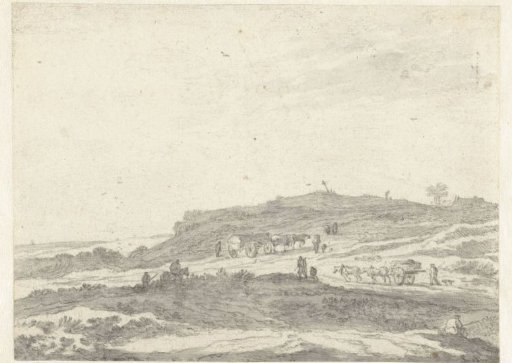 Hilly Landscape with a Wagon and a Cart