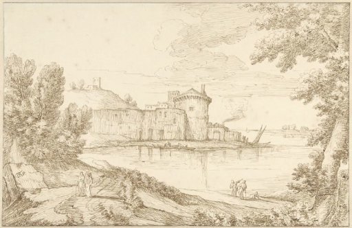 River view in Italy with a tower