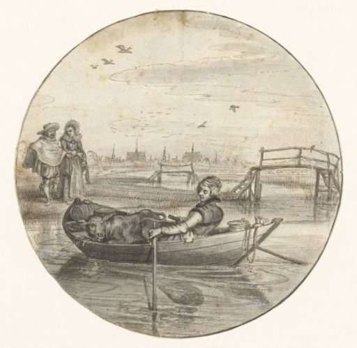Peasant Girl with a Calf in a Rowboat