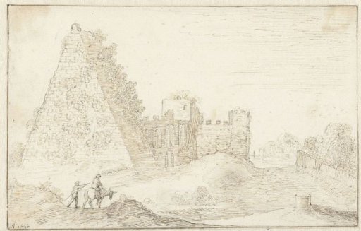 Ruined Landscape with a Pyramid on the Left