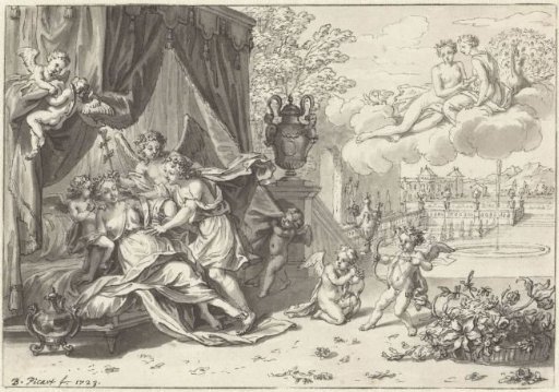 Newlywed couple led to the marriage bed by cupids