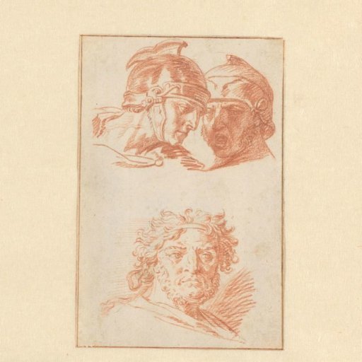 Two heads of soldiers and head of an old man