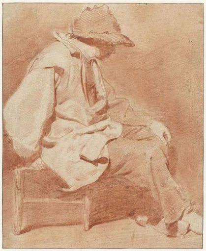 Seated Man Wearing a Cap, his Left Hand on his Knee, Facing Right