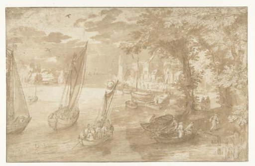 River landscape with a landing place on the right