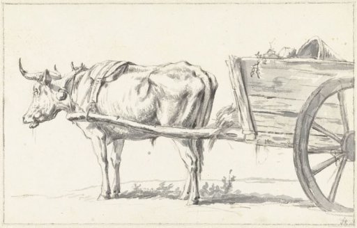 Ox yoked to a farm cart