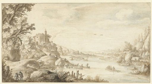 Hilly Landscape with a Round Chapel by the Banks of a River