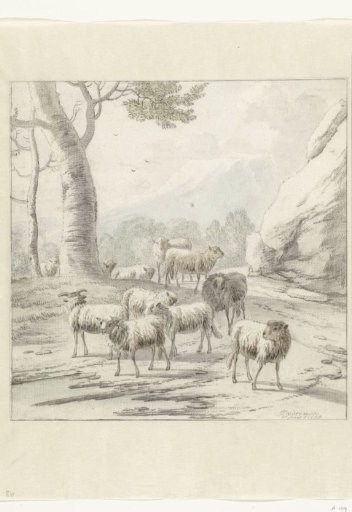 Landscape with a Flock of Sheep near a Tree