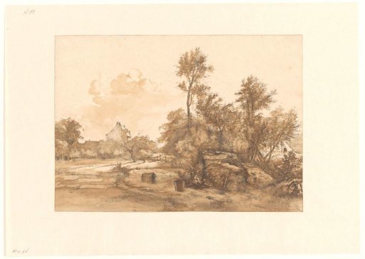 Landscape with a bleaching field on the left