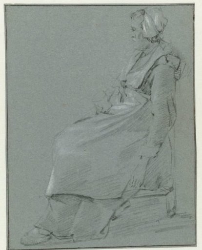 Seated Woman, in Profile to the Left, Wearing a Little Cap and Holding a Glass in her Right Hand