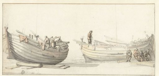Study of two fishing boats with figures