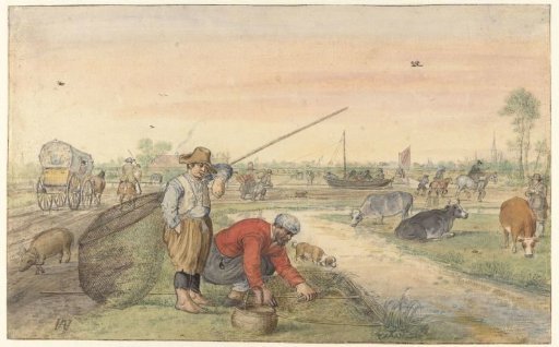 Landscape with Two Eel Fishermen by a Ditch