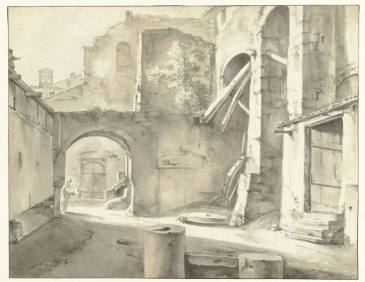 Italian buildings with a gate on the left