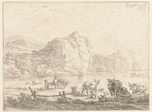 Mountainous Italianate Landscape with Shepherds and a Woman Milking a Cow