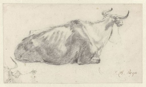Recumbent Cow Facing Right, with Fragment of a Cow’s Head