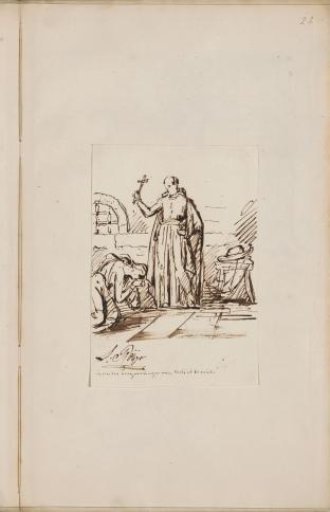 Kneeling woman before a clergyman