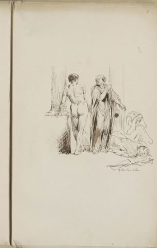 Pointing Woman and Naked Man by a Chimneypiece