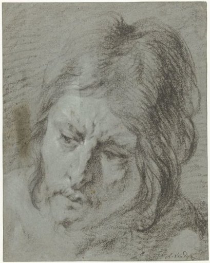 Man's head, with long hair, from the front