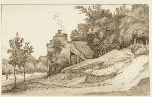 Farmhouse with a stepped gable on the edge of a forest