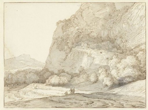 Mountainous landscape with three figures in the foreground