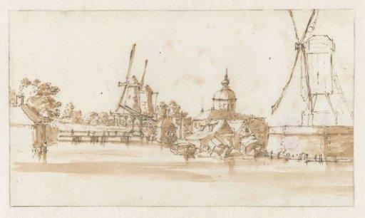 Mills on the rampart on both sides of the Morspoort in Leiden