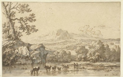 Landscape with Herders and Cattle Crossing a River