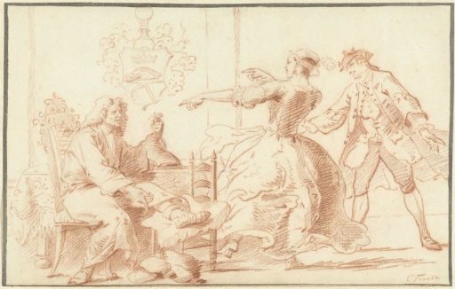 The rich sufferer from gout, laughed at by a young woman