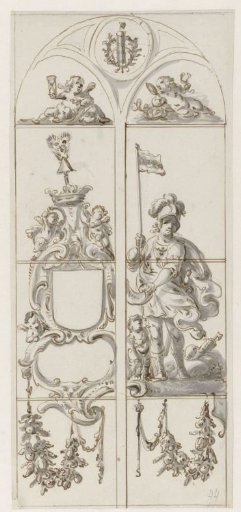 Design for a stained glass window with a soldier carrying a banner