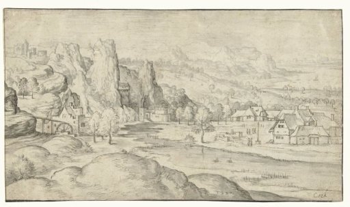 River Landscape with Watermill and Steep Rocks