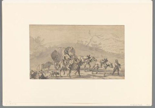 A cart drawn by two horses in a landscape