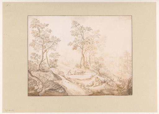 Wooded Landscape with Woman, Man and a Farmer