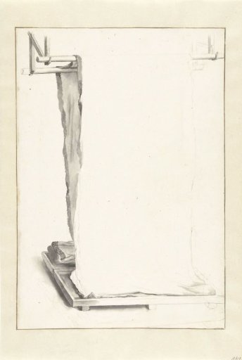 The manufacture of cloth: a piece of cloth hanging over two poles