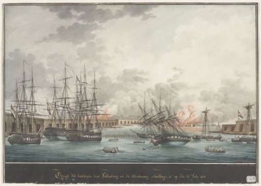 View of the batteries before Palembang after the victory in the afternoon - 12 o'clock on July 24, 1821