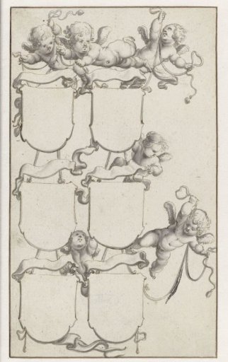 Six putti with coats of arms