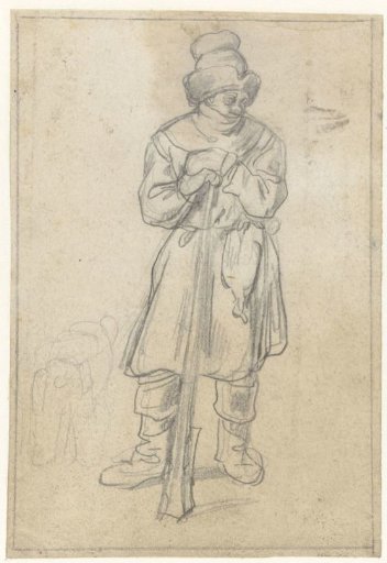 Study of a Standing Duck Hunter, Leaning on his Gun