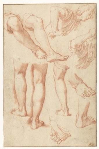 Study sheet with legs, feet and a leaning young man