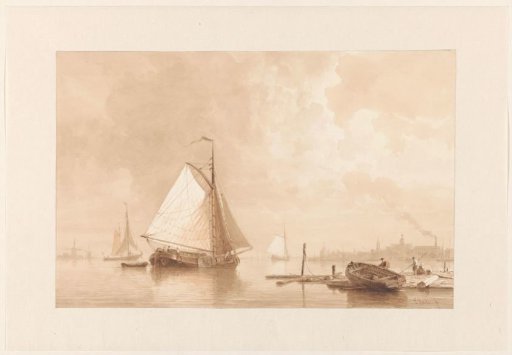 Ships on the water near a town