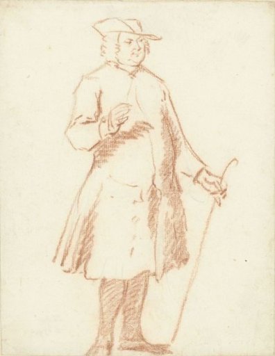 Standing man with walking stick in the left hand