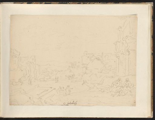 Landscape with ruins and people