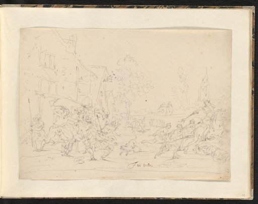 Horsemen storming a village