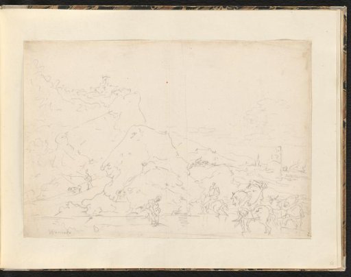 Mountain landscape with riders