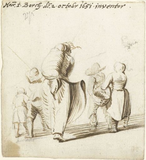 Mother and five children, from behind