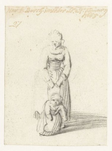 Woman helping a child with a walking harness
