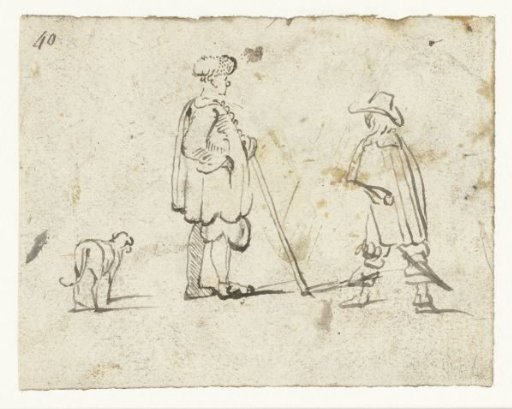Fisherman Talking to a Man in a Cloak, Accompanied by a Dog