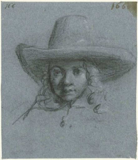 Head of a boy with a large hat