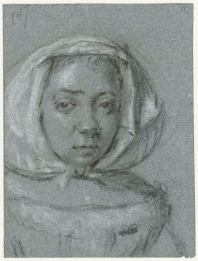 Head of a young woman with a headscarf