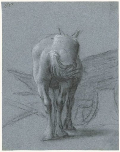 Horse, from behind, at a wagon