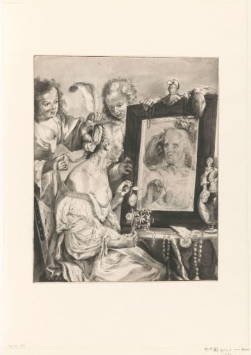 Old Woman Before a Mirror, with Two Maids