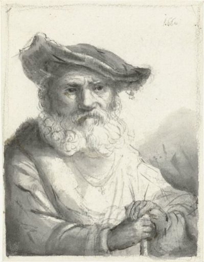Head of an old, bearded man with a velvet cap