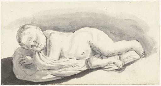 Statue of a sleeping child, lying on a cushion
